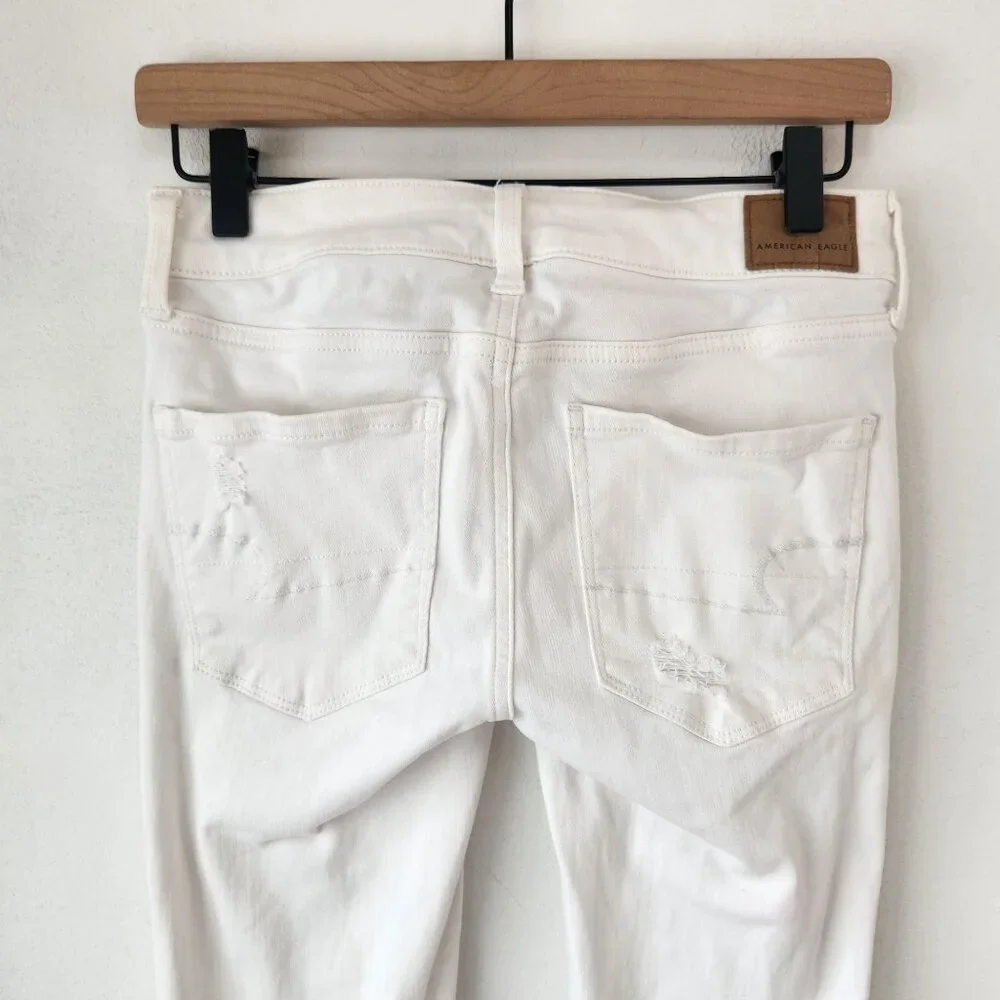 American Eagle Jeggings Distressed White Skinny Jeans Stretch Denim Women's 4 - Picture 4 of 10